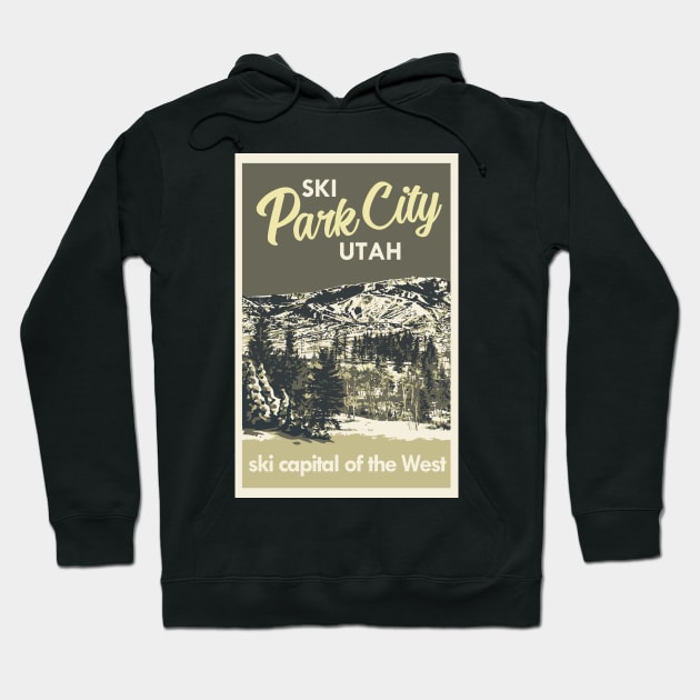 Grey Vintage Park City Utah Ski Poster Hoodie by ROEDERcraft